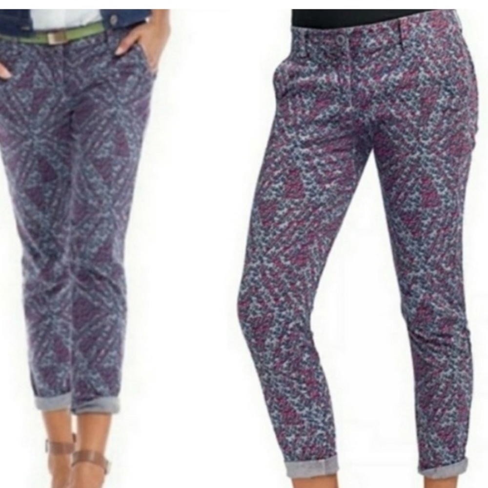 Cabi Palm Beach Crop Pants Womens Sz 2 Style 806 Blue‎ Pink Cotton Stretch
